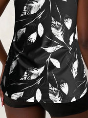 Elisee | Black & White Leaf Print Tankini Set
