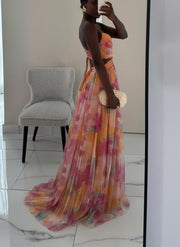 Karen | Painted Floral Print V-Neck Maxi Dress