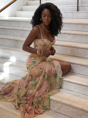 Marigold | Spaghetti Strap Sheer Overlay Midi Dress