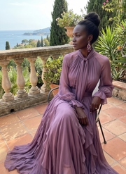 Demetria | Tie Neck Ruffle Tiered Maxi Dress