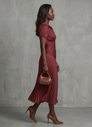 Theodora | Pleated Waistline Stripe Midi Dress