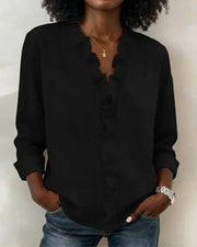 Audrey™ | Blouse with Ruffles, V-Neck and Long Sleeves