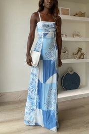 Eleonore | Ric Rac Strap Bow Back Printed Maxi Dress