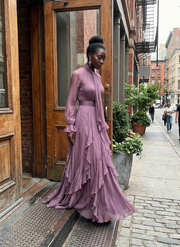 Demetria | Tie Neck Ruffle Tiered Maxi Dress