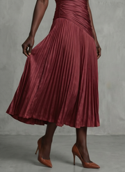 Theodora | Pleated Waistline Stripe Midi Dress