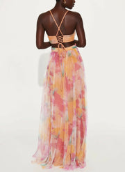 Karen | Painted Floral Print V-Neck Maxi Dress