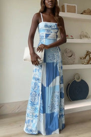 Eleonore | Ric Rac Strap Bow Back Printed Maxi Dress