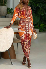 Eva | Sun Escape Unique Print Dolman Midi Dress