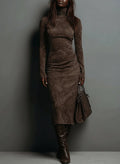 Robine | Long Sleeve Suede Midi Dress
