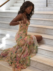 Marigold | Spaghetti Strap Sheer Overlay Midi Dress
