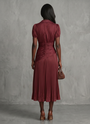 Theodora | Pleated Waistline Stripe Midi Dress