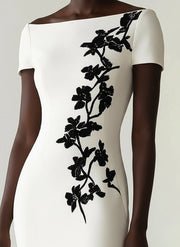 Audrey | Chic Floral Print Boat Neck Midi Dress Outfit