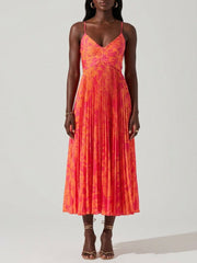 Heather | Coastal Chic Elegant Floral Print Pleats Midi Dress Collection