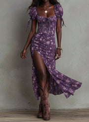 Wendy | Boho Floral Puff-Sleeve Midi Dress