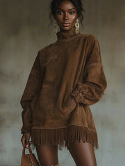 Darcye | Suede Dress with Fringes and Turtleneck