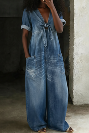 Maya | V Neck Short Sleeve Jumpsuit