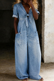 Maya | V Neck Short Sleeve Jumpsuit