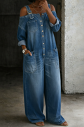 Stephanie | Off Shoulder Denim Shirt Jumpsuit