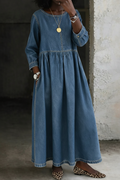 Melissa | Round Neck Long Sleeve Denim Dress