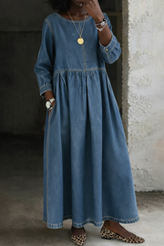 Melissa | Round Neck Long Sleeve Denim Dress