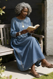 Melissa | Round Neck Long Sleeve Denim Dress