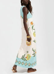 Ava | Resort Sunshine Floral Print Sleeveless Midi Dress