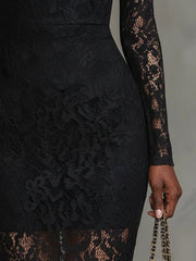 Eglant Black Stretch Lace Fishtail Maxi Dress