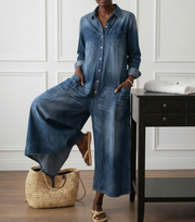 Diana | Vintage Washed Soft Cotton Denim Jumpsuit with Button Closure