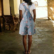 Judy | Vintage Washed Soft Cotton Feel Denim Floral Jumpsuit