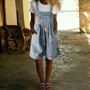 Judy | Vintage Washed Soft Cotton Feel Denim Floral Jumpsuit