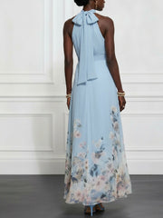 Rosalyn | Blue Floral Chiffon Halter Maxi Dress