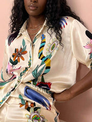 Nika | Resort Vibes Satin unique print shirt & trousers set Fit