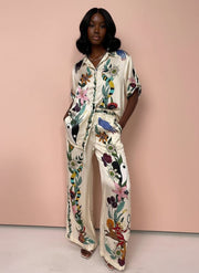 Nika | Resort Vibes Satin unique print shirt & trousers set Fit