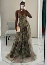 Karen | Painted Floral Print V-Neck Maxi Dress