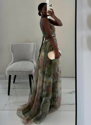 Karen | Painted Floral Print V-Neck Maxi Dress