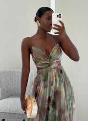 Karen | Painted Floral Print V-Neck Maxi Dress