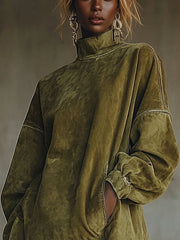 Darcye | Suede Dress with Fringes and Turtleneck