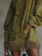 Darcye | Suede Dress with Fringes and Turtleneck
