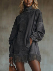 Darcye | Suede Dress with Fringes and Turtleneck