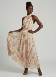 Aurelle | Halter Neck Floral Midi Dress