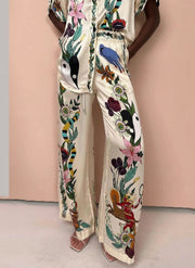 Nika | Resort Vibes Satin unique print shirt & trousers set Fit