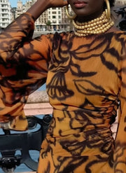 Ashley | Beach Glam Brown long printed dress