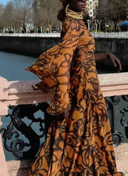 Ashley | Beach Glam Brown long printed dress