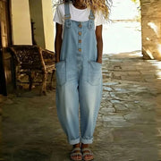 Mae | Vintage Soft Cotton Denim-Look Overalls with Adjustable straps