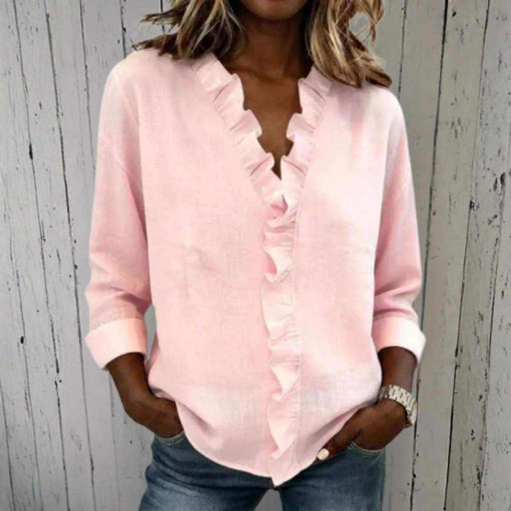 Audrey™ | Blouse with Ruffles, V-Neck and Long Sleeves