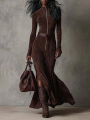 Jess | Suede Dress with Belt and Zipper