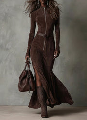 Jessy | Suede Dress with Belt and Zipper