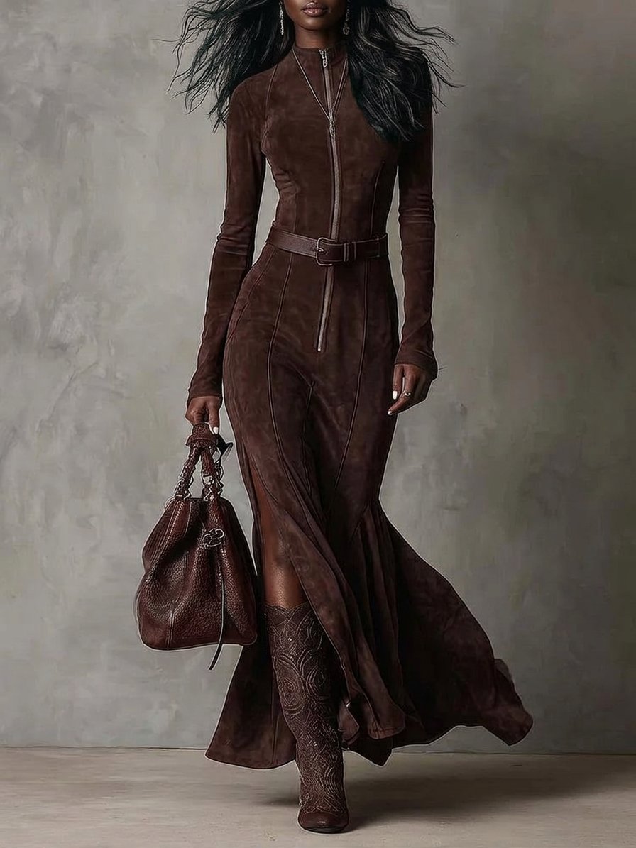 Jessy | Suede Dress with Belt and Zipper