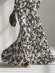 Blak and White Pattern Stretch Mix Wrap Dress