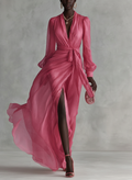Beatrice | Elegant Chiffon V-neck Tie-waist Long Dress